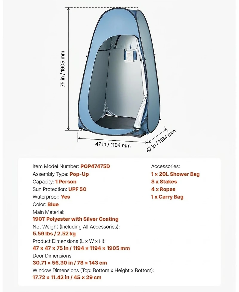 Inolait Instant Pop-Up Portable Privacy Shower Tent for Camping and Beach Use