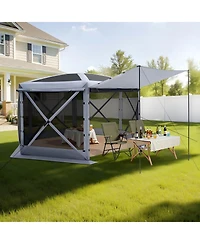Gouun Pop Up 6-Sided Gazebo Screen Tent 12x12 ft with Removable Top, Carry Bag and Mosquito Netting