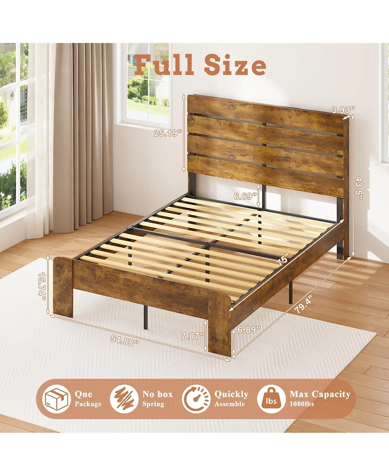 Lucky One Full Bed Frame with Headboard and Footboard, with Under Bed Storage, Led Lights