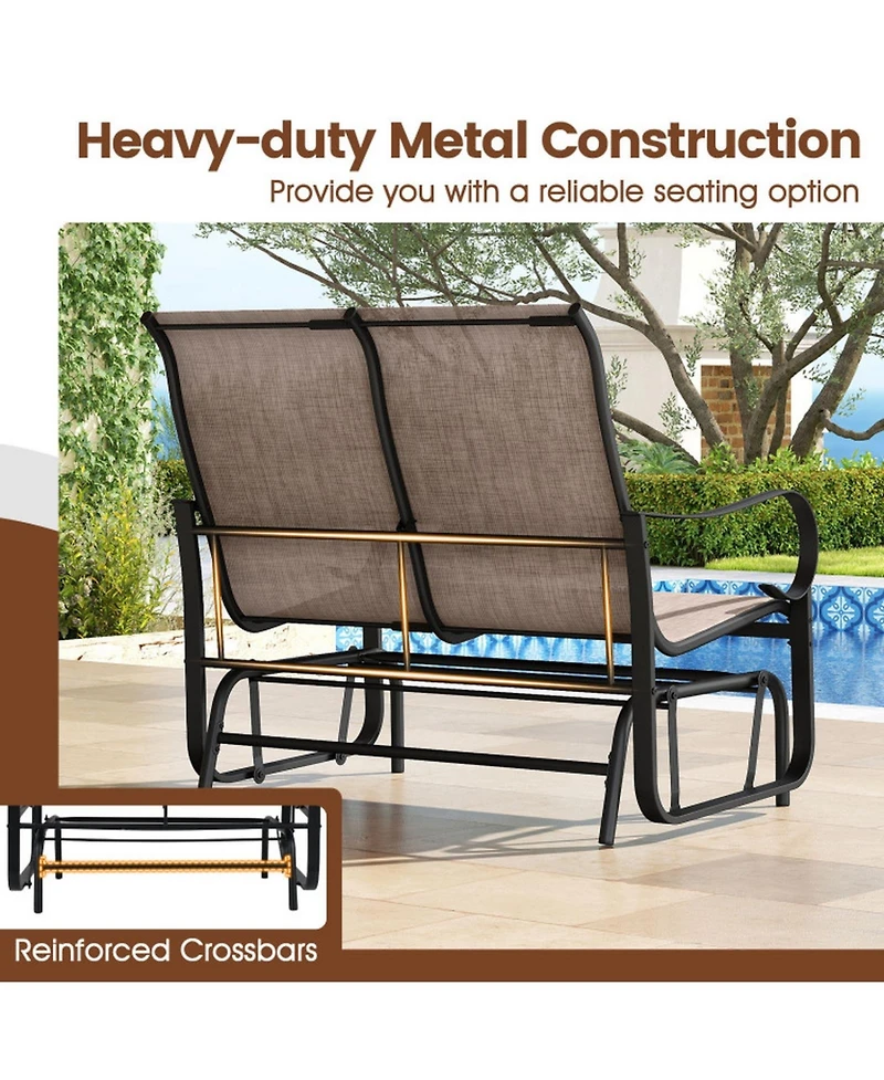 Gouun 2-Person Outdoor Glider Bench with High Backrest and Metal Frame