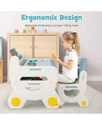 Gouun Kids Drawing Table and Chair Set with Erasable Graffiti Desktop and Built-In Storage