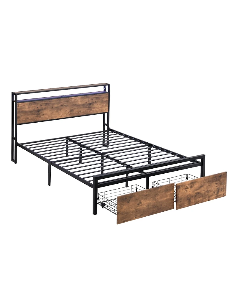 Lucky One Queen Size Bed Frame with Storage Headboard and 2 Drawers