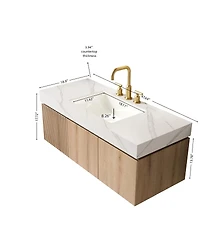 Sillysis Wall Mounted Bathroom Vanity with Carrara Sintered Stone Top, Ceramic Sink, Soft Close Cabinet, Pre-assembled