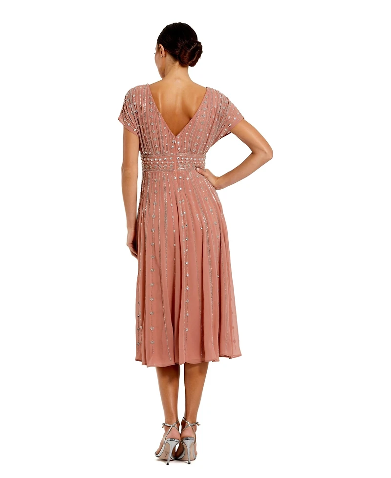 Mac Duggal Women's Embellished Beaded Georgette Blouson A-Line Midi Dress