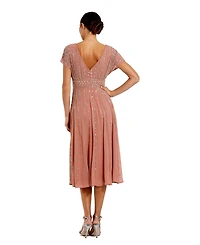 Mac Duggal Women's Embellished Beaded Georgette Blouson A-Line Midi Dress