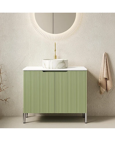 Sillysis Modern Bathroom Vanity with Vessel Sink, Soft Close Doors, Scandinavian Storage Cabinet