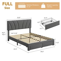 Homfan Velvet Bed Frame with 2 Storage Drawers - Adjustable Headboard, Platform Wooden Slats, No Box Spring Needed, Easy Assembly