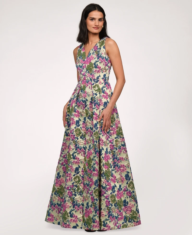 Js Collections Women's Floral Jacquard V-Neck Dress