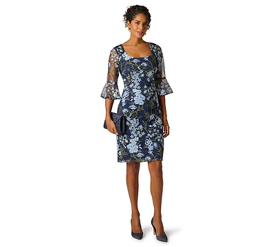 Adrianna Papell Women's Floral Embroidered Scoop Neck Dress
