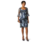 Adrianna Papell Women's Floral Embroidered Scoop Neck Dress