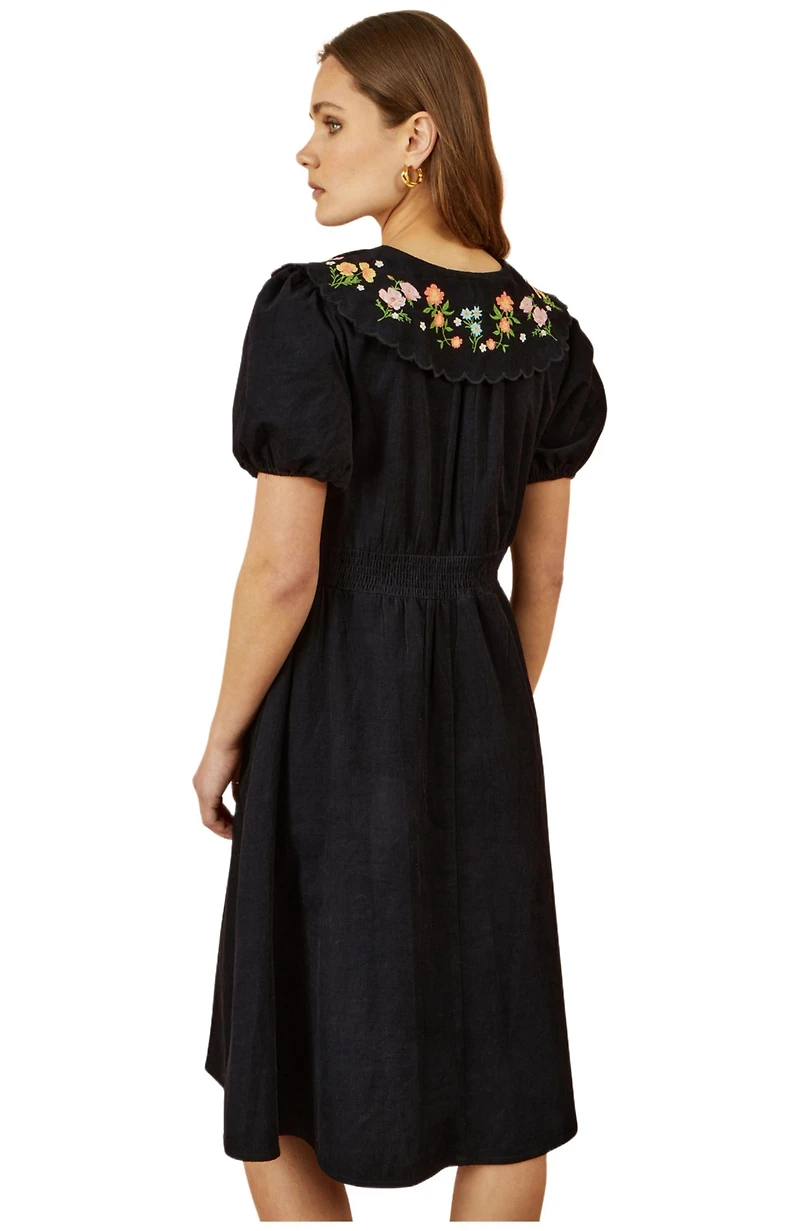Yumi Women's Embroidered Collar Cord Tea Dress