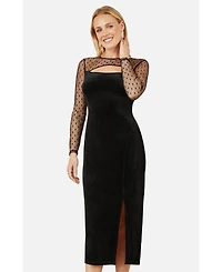 Yumi Women's Velvet With Slash Neckline Midi Dress