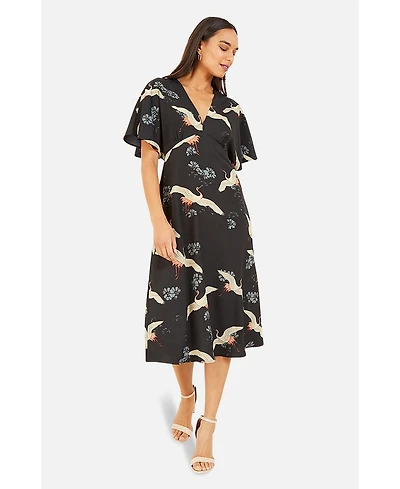 Yumi Women's Short Sleeve V-Neck Midi Dress