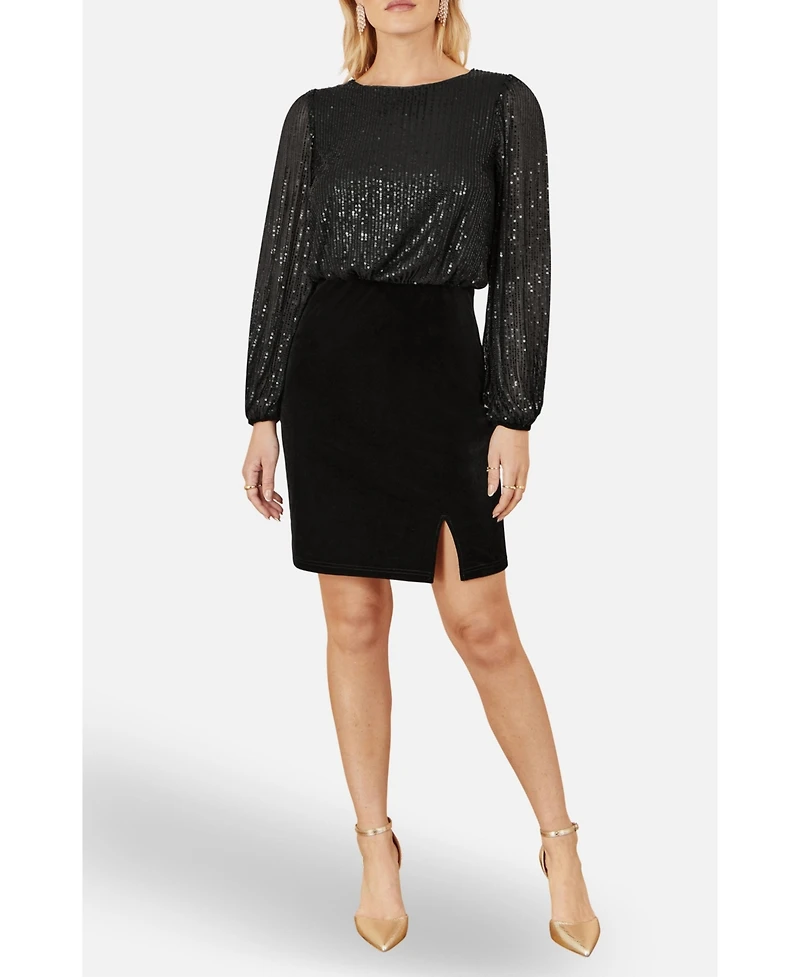Yumi Women's Sequin And Velvet Mini Dress