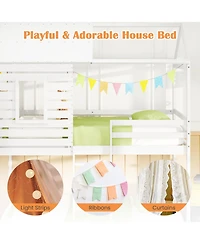 Gouun Twin over House Bunk Bed with Roof and Full-length Guardrails