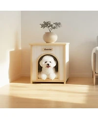 6thdruple Indoor Cream White Wood Pet House with Flat Roof