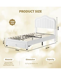Homfan Upholstered Bed Frame with Storage Drawer and Led Headboard, Wood Slats