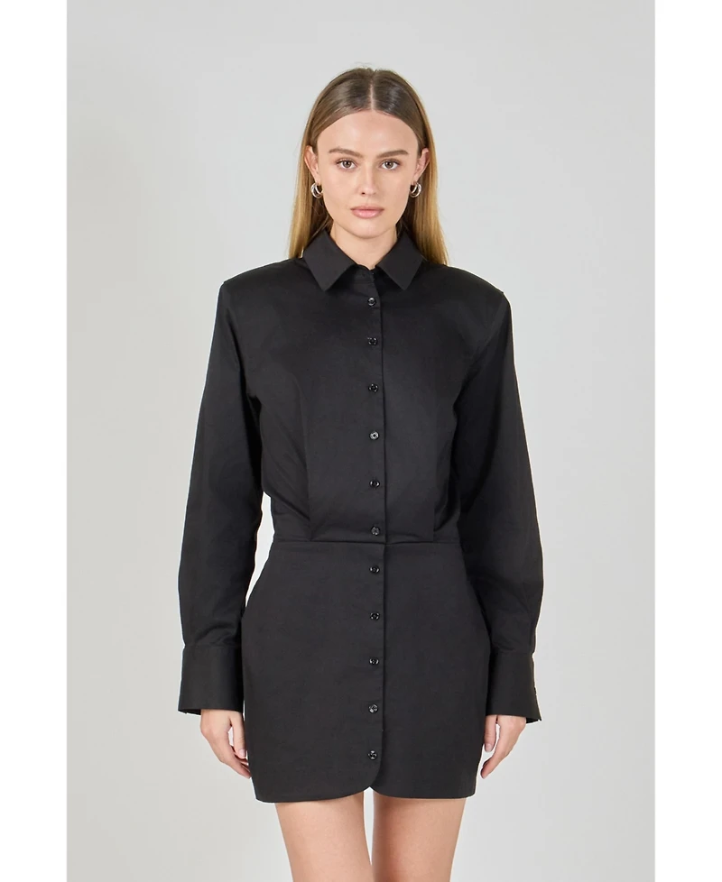 endless rose Women's Button Up Long Sleeve Dress