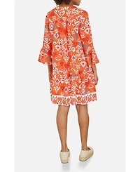 Yumi Women's Ikat Print 3/4 Sleeve Tunic Dress
