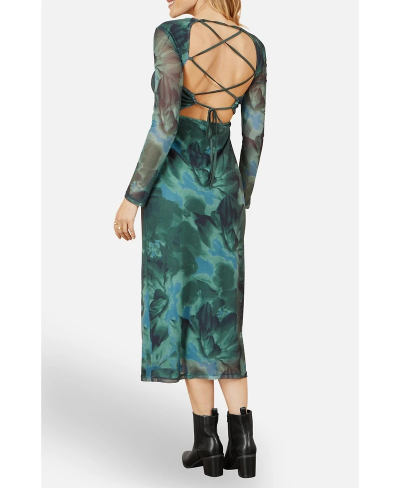 Yumi Women's Floral Mesh With Tie Back Bodycon Dress