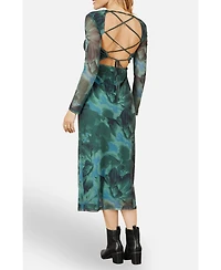 Yumi Women's Floral Mesh With Tie Back Bodycon Dress