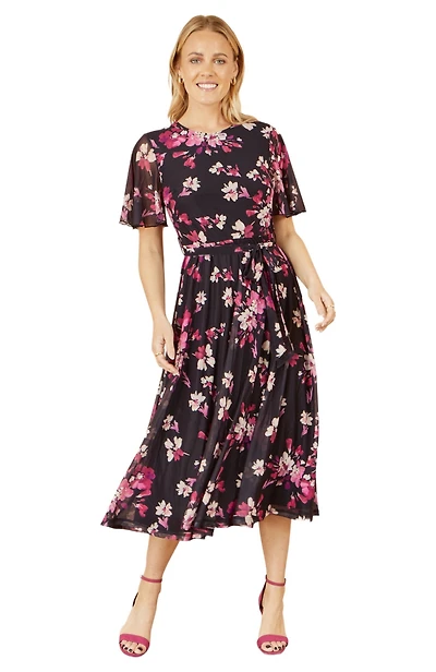 Yumi Women's Mesh Skater Floral Midi Dress