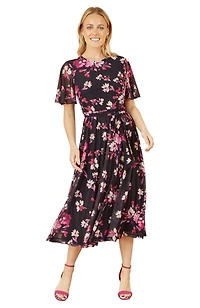Yumi Women's Mesh Skater Floral Midi Dress