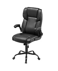 Gouun Ergonomic Executive Chair with Flip-Up Arms and Lumbar Pillow, 300 lb Capacity, Pu Leather