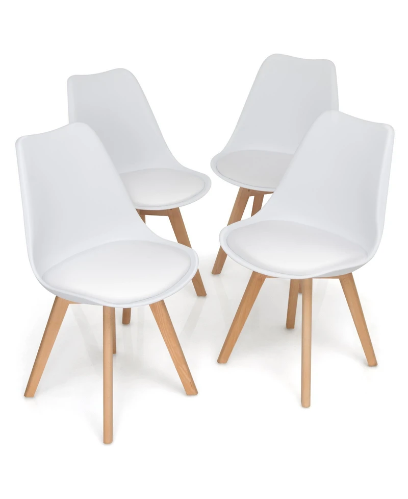 Gouun Mid-Century Modern Dining Chairs Set of 4 with Pu Cushion and Beech Wood Legs, 21.5x19x33 in