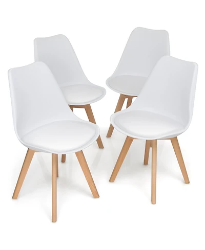 Gouun Mid-Century Modern Dining Chairs Set of 4 with Pu Cushion and Beech Wood Legs, 21.5x19x33 in