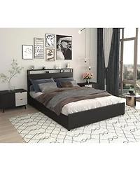 Lucky One Queen Bed Frame, Storage Headboard with Charging Station, Solid and Stable, Noise Free