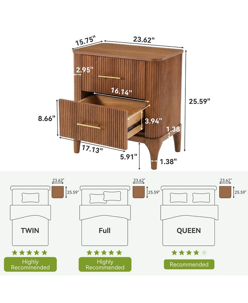 Tribesigns Wood Nightstand with 2-Drawers, Modern End Tables, Bedside Table, Walnut