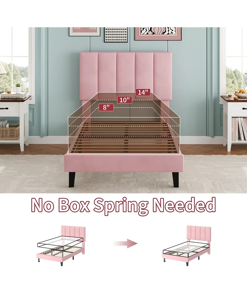 homfan Upholstered Platform Bed Frame with Adjustable Height Vertical Channel Tufted Headboard, No Box Spring Needed/Easy Assembly