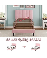 homfan Upholstered Platform Bed Frame with Adjustable Height Vertical Channel Tufted Headboard, No Box Spring Needed/Easy Assembly