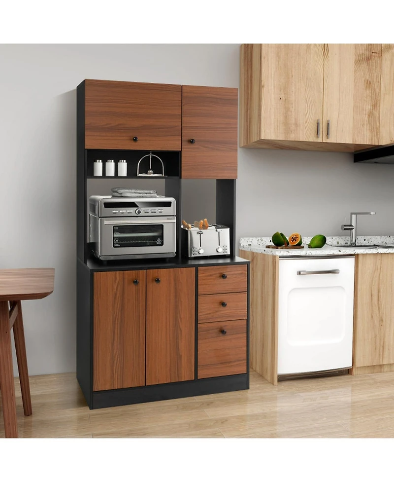 Gouun Tall Kitchen Pantry Storage Cabinet with 3 Drawers and Adjustable Shelves