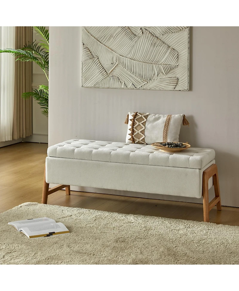 Hulala Home Mid-century Modern Lydia Storage Bench with Solid Wood Legs