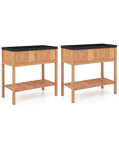 Gymax 2PCS Wooden Raised Garden Bed w/ Legs Liner Storage Shelf Large Planter Box