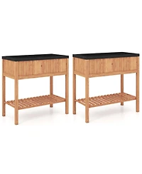 Gymax 2PCS Wooden Raised Garden Bed w/ Legs Liner Storage Shelf Large Planter Box