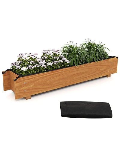 Gymax Wooden Raised Garden Bed w/ Drainage Holes Liner for Vegetable Flower Herb