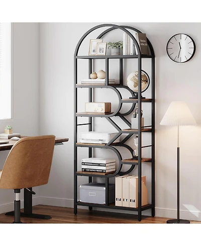 gaomon Tall 6-Tier Arched Bookshelf with Geometric Metal Frame, Modern Display Rack