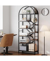 gaomon Tall 6-Tier Arched Bookshelf with Geometric Metal Frame, Modern Display Rack