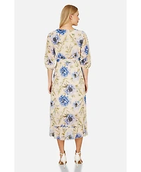 Yumi Women's 3/4 Sleeve V-Neck Wrap Midi Dress