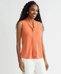 Kasper Women's Solid Sleeveless Tie-Neck Blouse