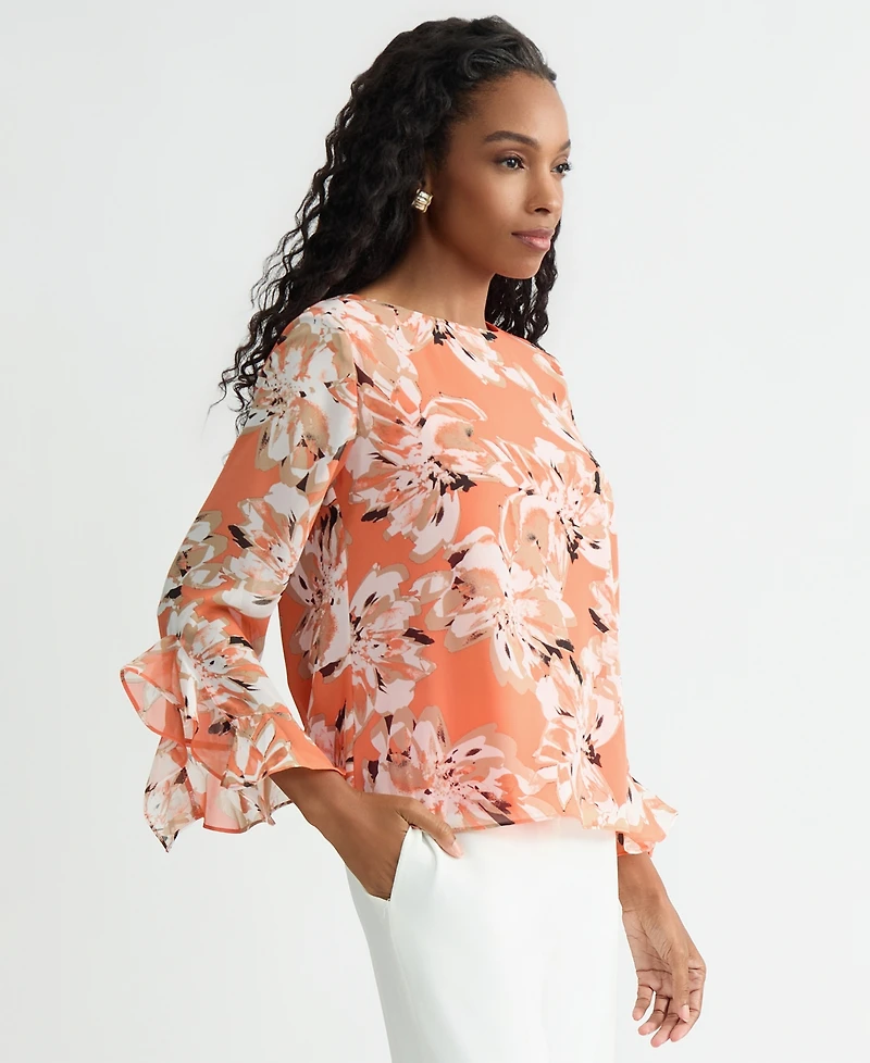 Kasper Women's Ruffle-Cuff Long-Sleeve Top