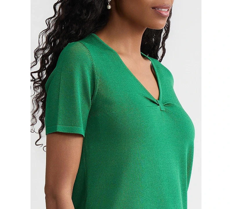 Kasper Women's Gathered V-Neck Short-Sleeve Sweater