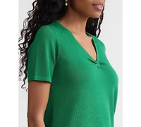 Kasper Women's Gathered V-Neck Short-Sleeve Sweater