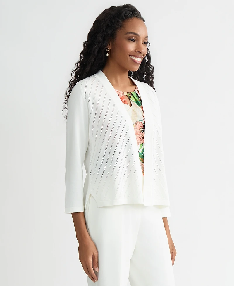 Kasper Women's Pointelle Open-Front Cardigan Sweater