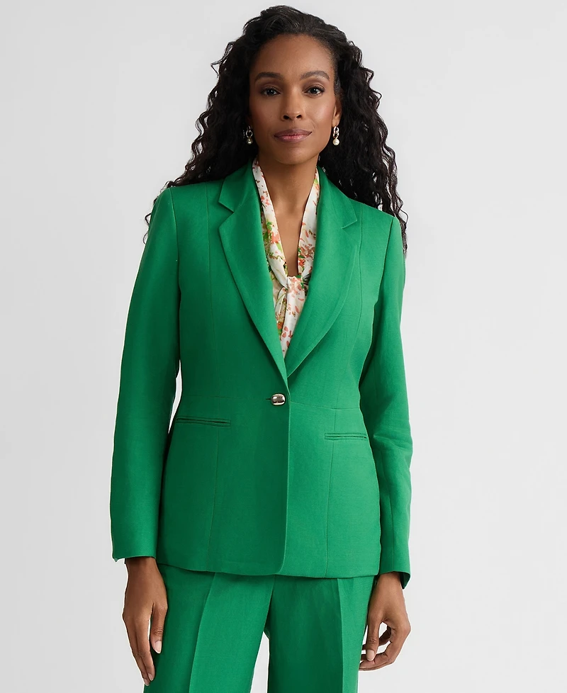 Kasper Women's Linen Notched Collar One-Button Blazer
