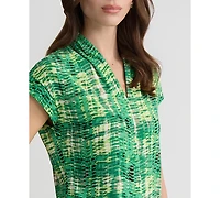 Kasper Women's Printed V-Neck Cap-Sleeve Top