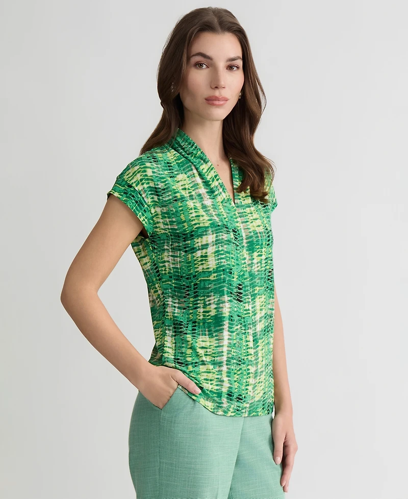 Kasper Women's Printed V-Neck Cap-Sleeve Top